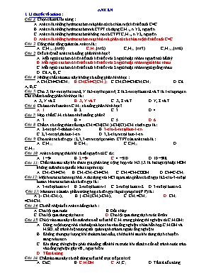 Các dạng bài tập Hóa học 12 - Chương 6 Hiđrocacbon không no (Có đáp án)